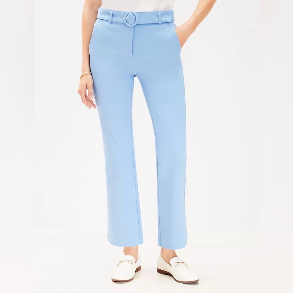 LOFT Belted Sutton Kick Crop Pants - Light Blue